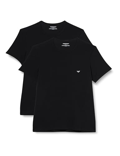 Emporio Armani Underwear Men's 2-Pack Crew Neck Logo T-Shirt, Black/Black, S von Emporio Armani