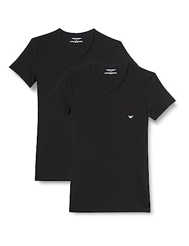Emporio Armani Underwear Men's 2-Pack V Neck T-Shirt, Black/Black, L von Emporio Armani