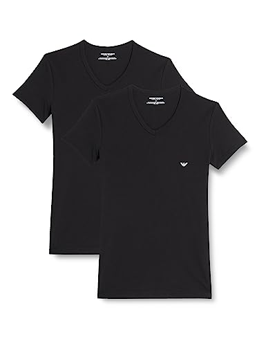 Emporio Armani Underwear Men's 2-Pack V Neck T-Shirt, Black/Black, M von Emporio Armani