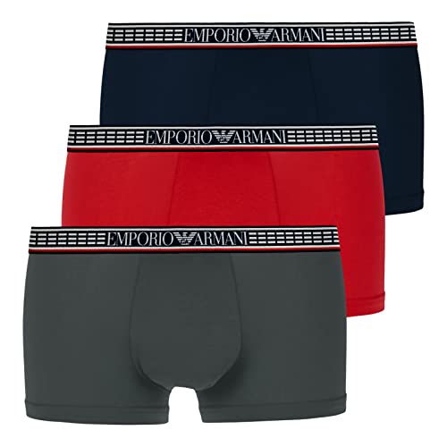 Emporio Armani Underwear Mens Silver Fit Trunks, Marin/Cherry/Anthrac, S (3er Pack) von Emporio Armani