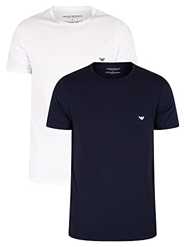 Emporio Armani Underwear T-Shirt Essential Core Logoband Innenhemd, Weiß/Navy, XL (2er Pack) von Emporio Armani Underwear