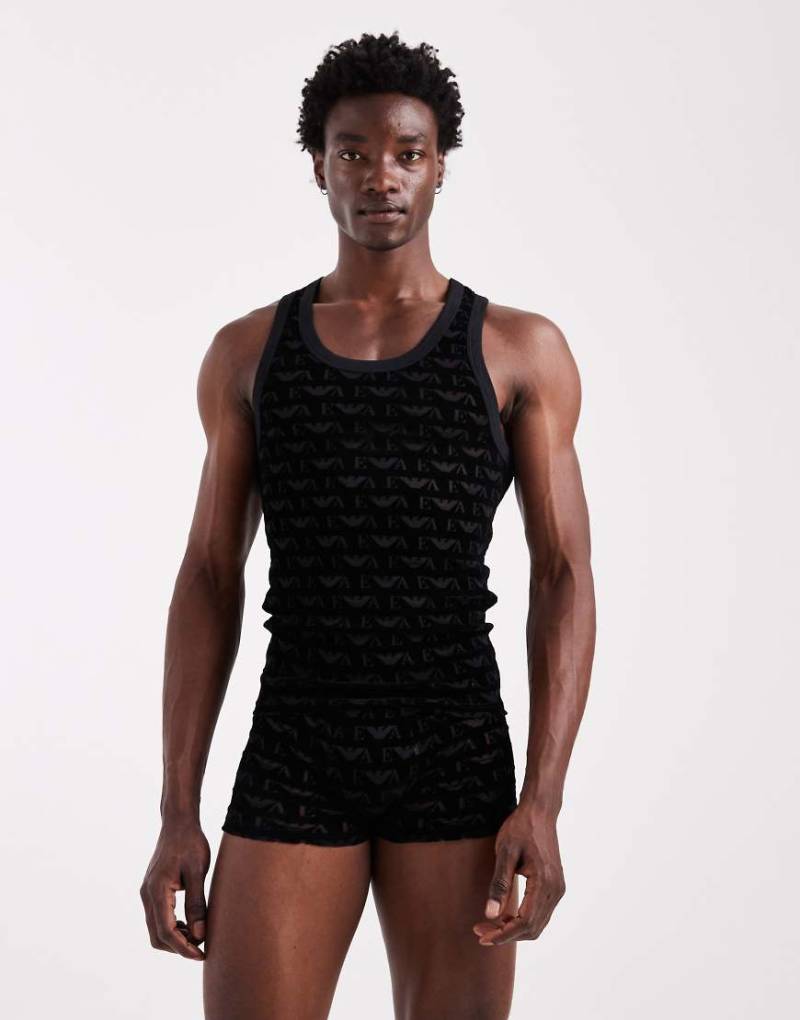 Emporio Armani - Unterhose aus Samt und Netzstoff in Schwarz mit Logo von Emporio Armani