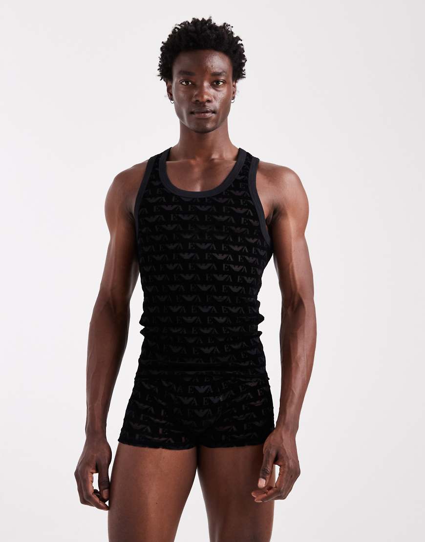 Emporio Armani - Unterhose aus Samt und Netzstoff in Schwarz mit Logo von Emporio Armani