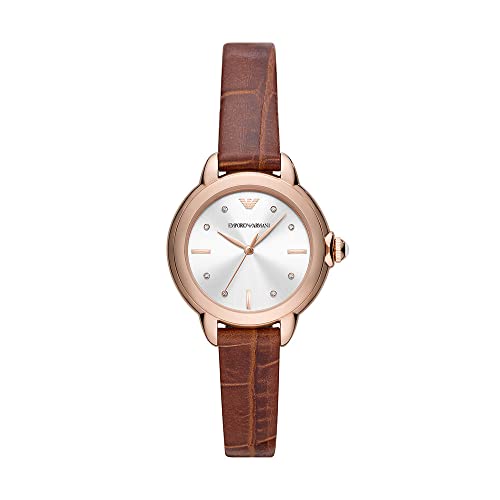 Emporio Armani Uhr für Damen , Dreizeigeruhrwerk, 32MM Rose Gold Recycled Edelstahl (Mindestens 50%) Gehäuse mit Lederarmband, AR11525 von Emporio Armani