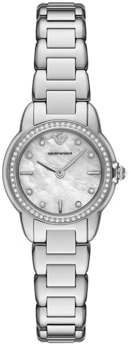 Emporio Armani Watch for Women, Three Hand Quartz Movement and 32mm Case Size with Stainless Steel, Leather or Silicone Strap Off-White und Silberton, 26MM von Emporio Armani