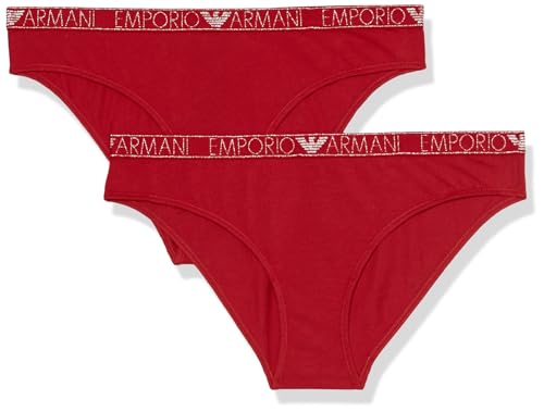 Emporio Armani Women's 2-Pack Essential Studs Logo Brief, Ruby Red, Small von Emporio Armani