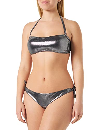 Emporio Armani Women's Dot Foil Lycra Band and Bow Brazilian Bikini Set, Black, M von Emporio Armani