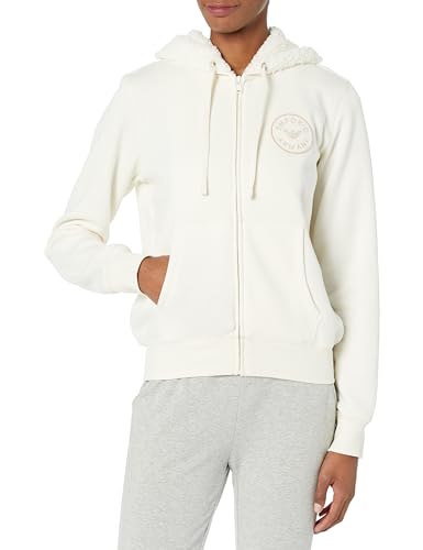 Emporio Armani Women's Full Zip Hooded Jacket Fuzzy Fleece, Pale Cream, Medium von Emporio Armani