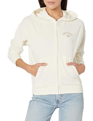 Emporio Armani Women's Full Zip Jacket Ribbed Velour, Pale Cream, Large von Emporio Armani