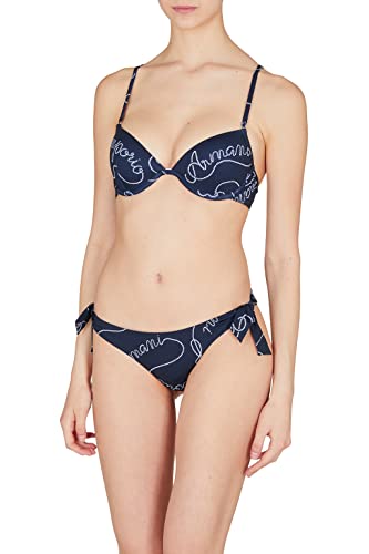 Emporio Armani Women's Logomania Sculpture Bra and Bow Brief Bikini Set, Marine/White, L von Emporio Armani