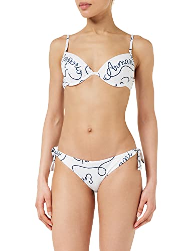 Emporio Armani Women's Logomania Sculpture Bra and Bow Brief Bikini Set, White/Navy Blue, L von Emporio Armani