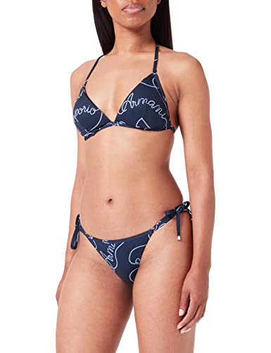 Emporio Armani Women's Logomania Triangle String Brazilian Bikini Set, Marine/White, L von Emporio Armani