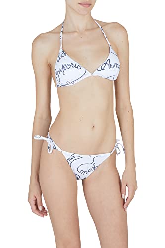 Emporio Armani Women's Logomania Triangle String Brazilian Bikini Set, White/Navy Blue, M von Emporio Armani