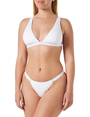 Emporio Armani Women's Ribbed Lycra Sailing Triangle and T-Brazilian Bikini Set, White, L von Emporio Armani
