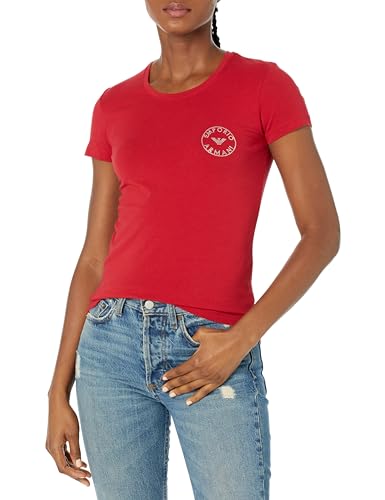 Emporio Armani Women's Round Collar T-Shirt Essential Studs Logo, Ruby Red, Small von Emporio Armani