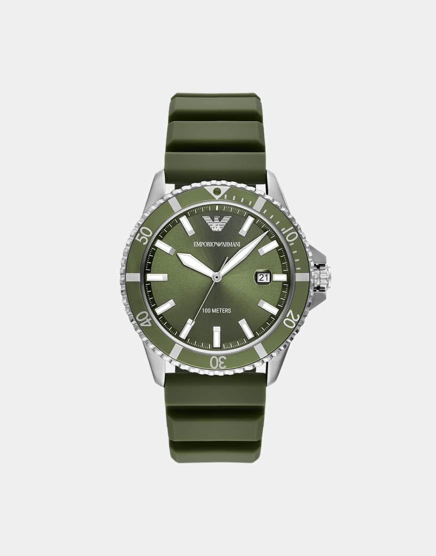 Emporio Armani - World Explorer - Silikon-Armbanduhr in Grün mit drei Zeigern und Datumsanzeige von Emporio Armani