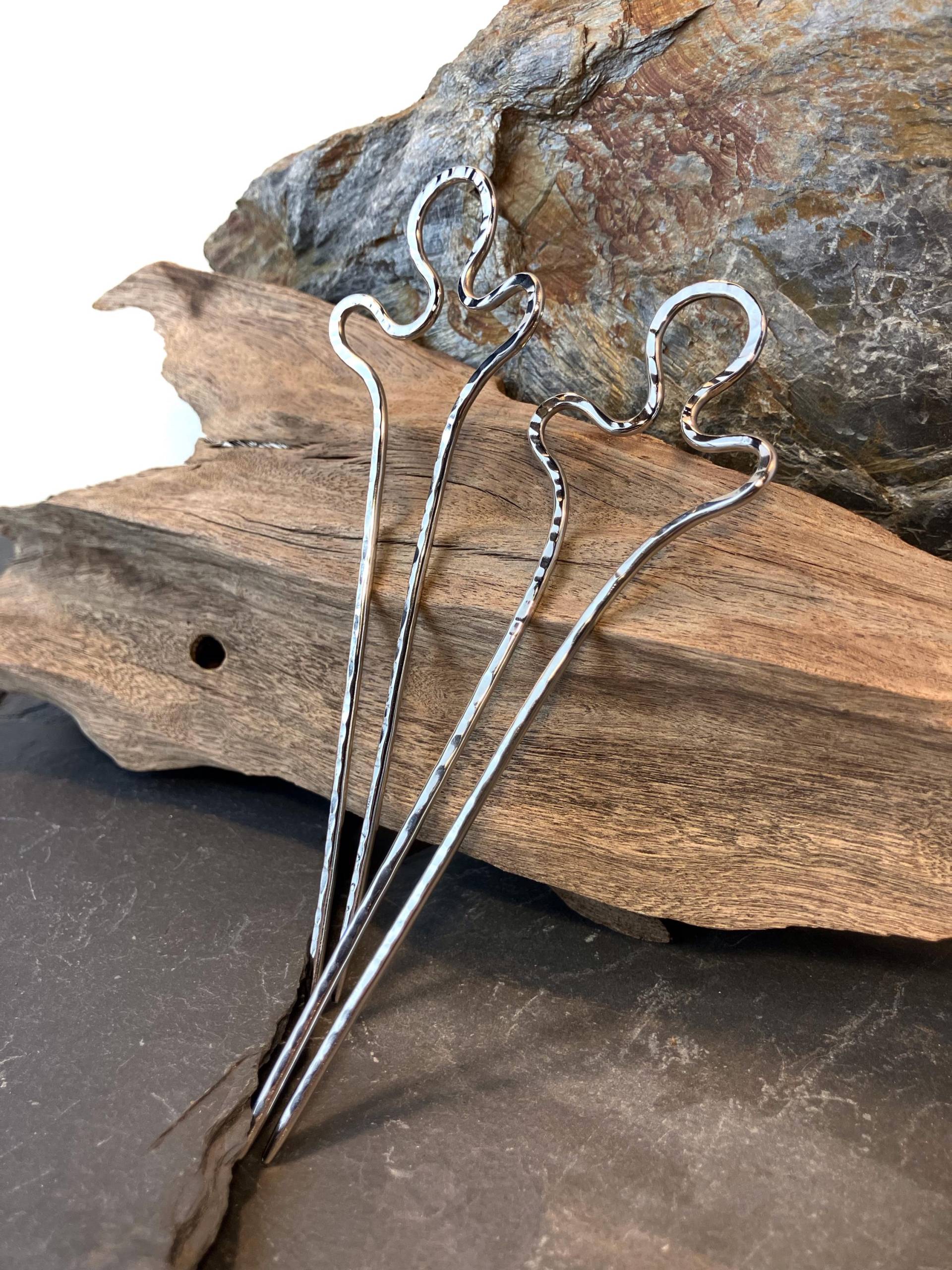 Doppel Haarnadel Aus Edelstahl - Handgeschmiedet Und Poliert Elegante Form Doppel Haarnadel Aus Edelstahl - Handgeschmiedet Und Poliert Elegante Form von EmporioPapageno