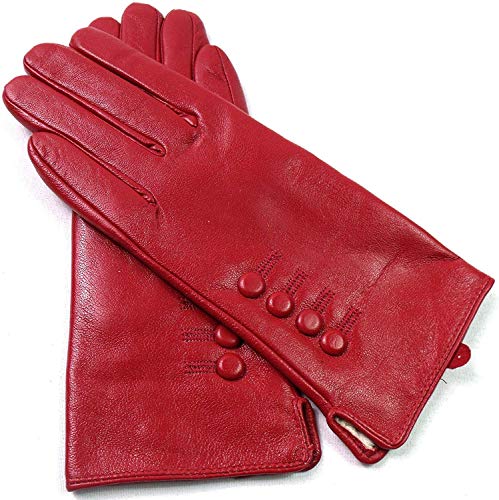 Damen Premium Qualität Original Superweich Leder Handschuhe Kunstpelz Futter Winter Alltag Warm - Rot, L von Emporium Leather