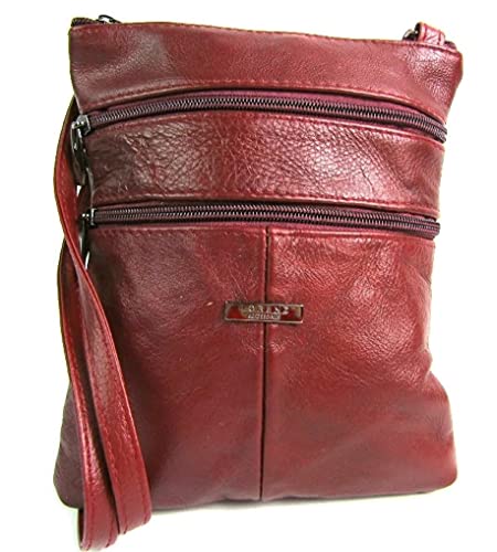 Damen Umhängetasche aus echtem Patchwork-Leder, Rot - burgunderfarben - Größe: One Size Damen Umhängetasche aus echtem Patchwork-Leder, Rot - burgunderfarben - Größe: One Size von Emporium Leather