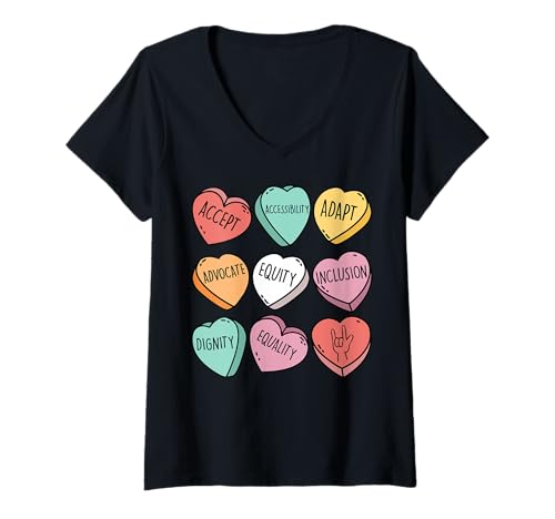 Damen Accept Accessibility Adapt Advocate Equity Inclusion T-Shirt mit V-Ausschnitt Damen Accept Accessibility Adapt Advocate Equity Inclusion T-Shirt mit V-Ausschnitt von Empower Diversity Acceptance Inclusion Advocate