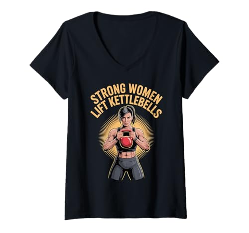 Damen Strong Women Lift Kettlebells Female Workout Gym |- T-Shirt mit V-Ausschnitt Damen Strong Women Lift Kettlebells Female Workout Gym |- T-Shirt mit V-Ausschnitt von Empowered Gym Exercise