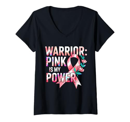 Damen Brustgesundheit Pinke Bänder Krieger Geist T-Shirt mit V-Ausschnitt Damen Brustgesundheit Pinke Bänder Krieger Geist T-Shirt mit V-Ausschnitt von Empowered Pink Health Awareness Apparel