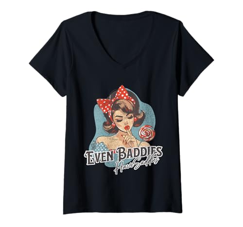 Damen Even Baddies Get Saddies Retro T-Shirt mit V-Ausschnitt Damen Even Baddies Get Saddies Retro T-Shirt mit V-Ausschnitt von Empowered Wellness Women Retro Tees Co