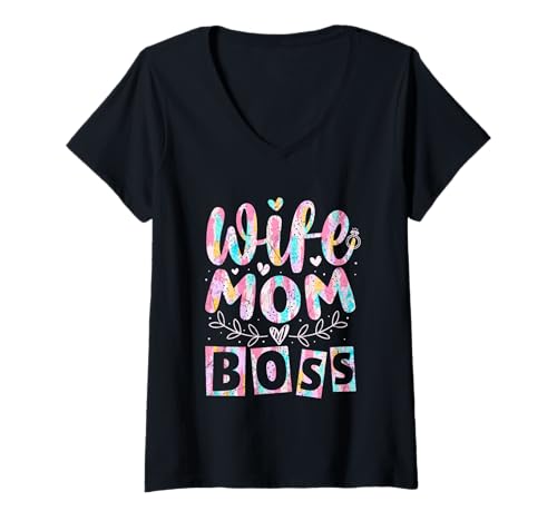 Damen Ehefrau Mama Chef Inspiration Positive Vibes T-Shirt mit V-Ausschnitt von Empowered Wife Mother Boss Life Motivated
