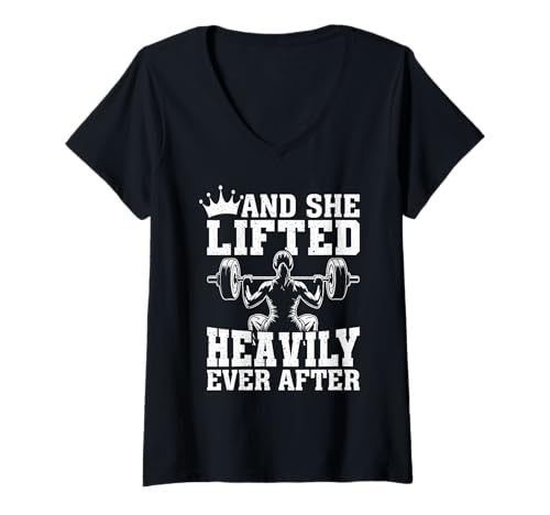 Damen and She Lifted Heavily Ever After Workout T-Shirt mit V-Ausschnitt Damen and She Lifted Heavily Ever After Workout T-Shirt mit V-Ausschnitt von Empowered Women Fitness Strength Motivation Gym