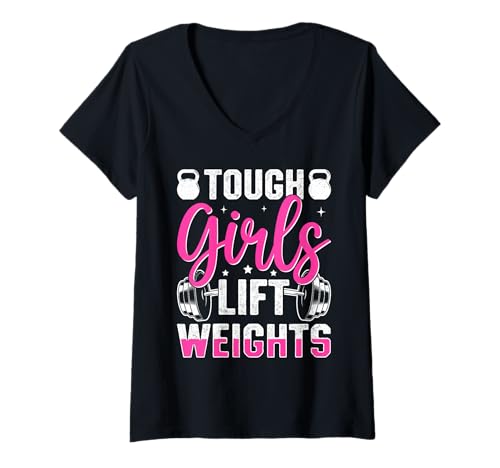 Damen Tough Girls Lift Weights Motivational Fitness T-Shirt mit V-Ausschnitt Damen Tough Girls Lift Weights Motivational Fitness T-Shirt mit V-Ausschnitt von Empowering Female Weightlifters Strength Community