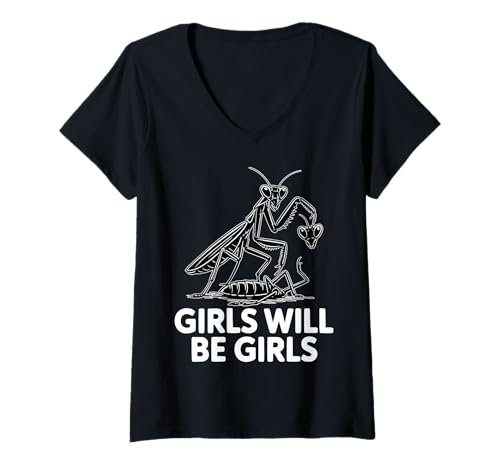 Damen Lustige Mädchen Betende Mantis Feministischer Humor T-Shirt mit V-Ausschnitt Damen Lustige Mädchen Betende Mantis Feministischer Humor T-Shirt mit V-Ausschnitt von Empowering Funny Feminist Girl Power Humor Apparel