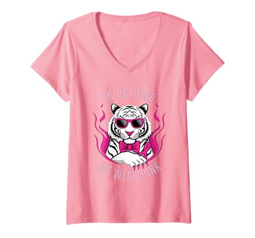 Damen Support Brustkrebs-Bewusstsein Monatskleidung Pink with Pride T-Shirt mit V-Ausschnitt von Empowering Pink Awareness Clothing Co. for All