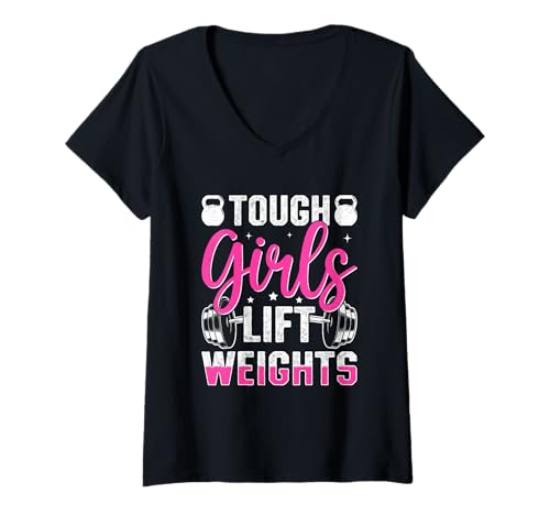 Damen Tough Girls Gewichte Gewichte Fitness Motivation T-Shirt mit V-Ausschnitt von Empowering Strong Women Fitness Enthusiasts