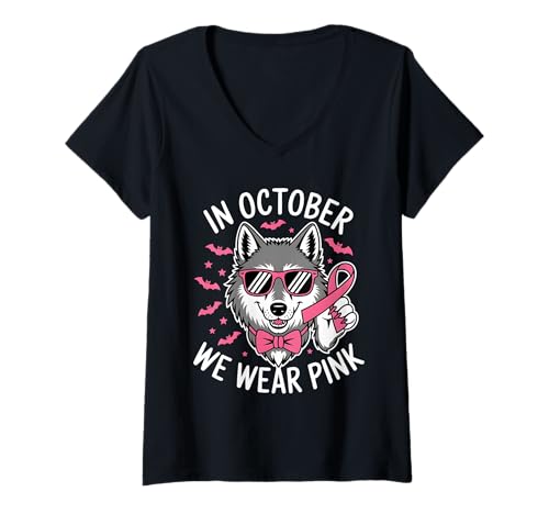 Damen Brustkrebskrieger Unterstützung Pink Ribbon Awareness T-Shirt mit V-Ausschnitt Damen Brustkrebskrieger Unterstützung Pink Ribbon Awareness T-Shirt mit V-Ausschnitt von Empowering Warriors Against Breast Cancer