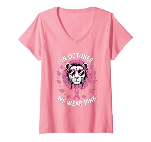 Damen Brustkrebskrieger Pink Ribbon Survivor Suppor T-Shirt mit V-Ausschnitt von Empowering Women Through Breast Cancer Awareness