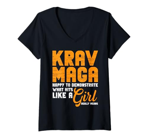 Damen Krav MAGA-Hits wie EIN Mädchen-Design T-Shirt mit V-Ausschnitt Damen Krav MAGA-Hits wie EIN Mädchen-Design T-Shirt mit V-Ausschnitt von Empowerment Designs