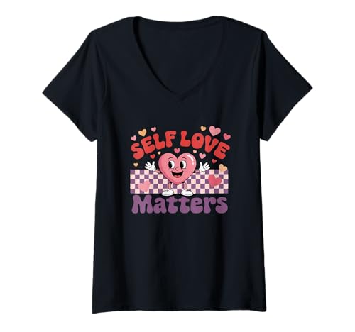 Damen Motivierendes Herz-Design mit Aufschrift "Self Love Matters" T-Shirt mit V-Ausschnitt Damen Motivierendes Herz-Design mit Aufschrift "Self Love Matters" T-Shirt mit V-Ausschnitt von Empowerment Self Love Positivity Hearts