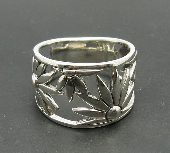 925 Silber Ring Band Blume R000671 von EmpressSilver