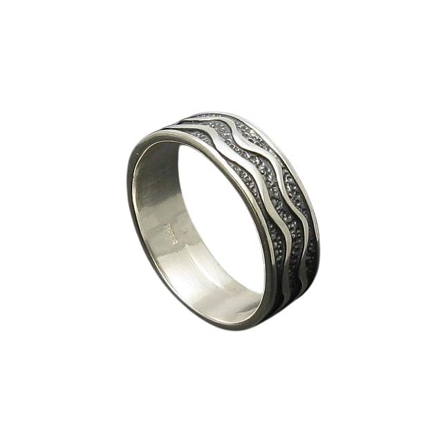 925 Silber Ring Band Solide R000068 Welle von EmpressSilver
