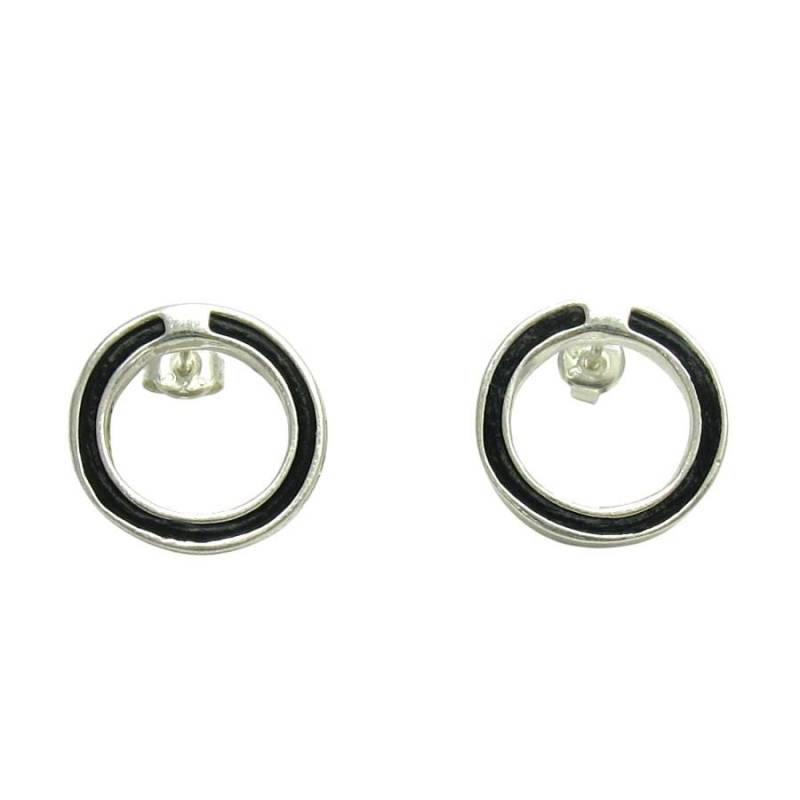 E000112 Silber-Ohrringe 925 Leder-Hoops von EmpressSilver