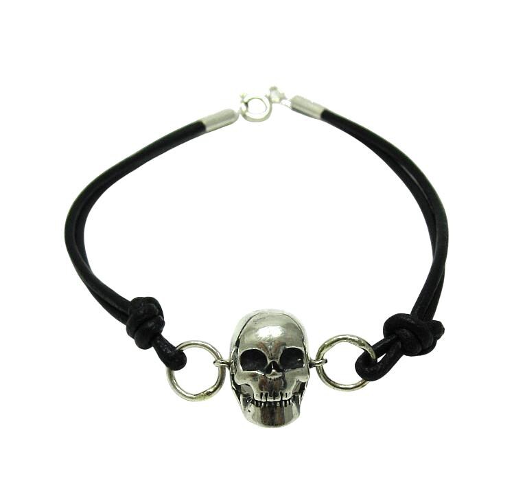 Silber Armband 925 Naturleder Schädel B000136 von EmpressSilver