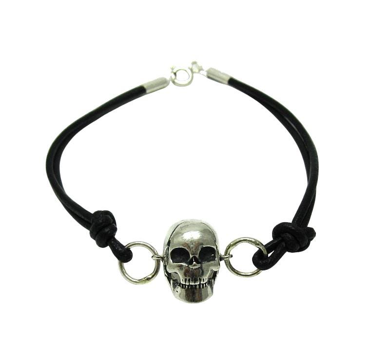 Silber Armband 925 Naturleder Schädel B000136 von EmpressSilver