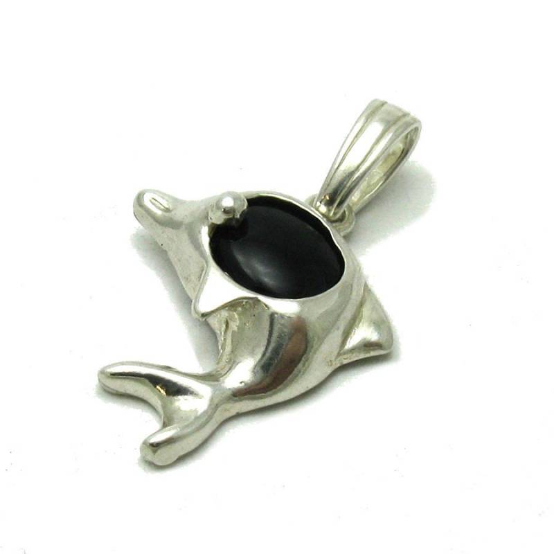 sterling Silber Anhänger Delphin Mit Onyx Solid Echte Punziert 925 von EmpressSilver