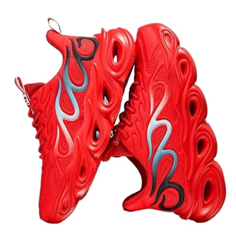 EmpressStride Competitive Flame – gemusterte Basketballschuhe for Herren, reaktionsschnelle Dämpfung, rutschfeste Gummilaufsohle, platztaugliche Leistung(Red,45 EU) von EmpressStride