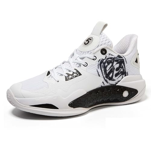 EmpressStride Gepolsterte Performance-Basketballschuhe for Herren, atmungsaktives und strapazierfähiges Obermaterial, leichte Unterstützung, stylische Sport-Sneaker(White Black,39 EU) von EmpressStride