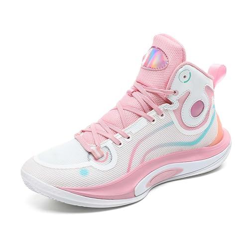 EmpressStride Herren Basketballschuhe High Top - Mit Knöchelschutz & Dämpfung - Atmungsaktive & rutschfeste Sohle für Indoor und Outdoor Sport, Training & Spiele(Pink,44 EU) von EmpressStride