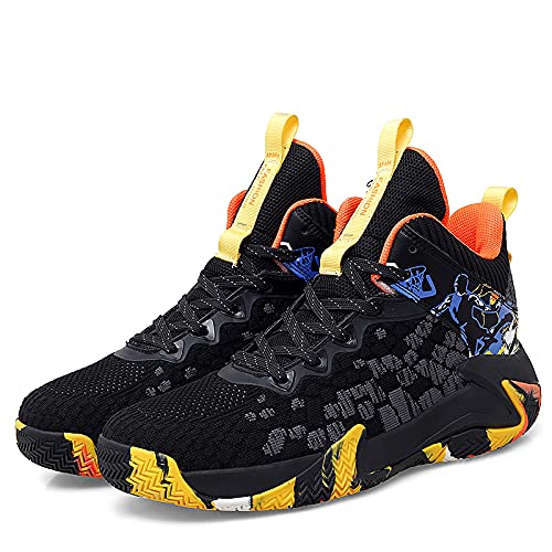 EmpressStride Herren Basketballschuhe | High-Top-Stütze + Belüftetes Mesh + Dämpfungssohle | Rot-Schwarz Geometrisches Design(Orange-Yellow,39 EU) von EmpressStride