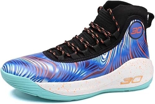 EmpressStride Herren-Basketballschuhe mit hohem Schnitt, atmungsaktive, rutschfeste Indoor- und Outdoor-Sporttrainingsschuhe for Basketballfans(Black-Blue,45 EU) von EmpressStride