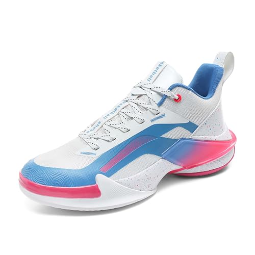 EmpressStride Herren Damen Sport Basketballschuhe Leichte Atmungsaktive Athletische Laufschuhe Indoor und Outdoor rutschfeste Dämpfung Trainingsschuhe(White Red,42 EU) von EmpressStride