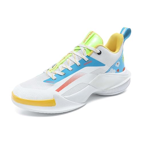 EmpressStride Herren Damen Sport Basketballschuhe Leichte Atmungsaktive Athletische Laufschuhe Indoor und Outdoor rutschfeste Dämpfung Trainingsschuhe(White Yellow,42 EU) von EmpressStride